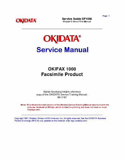 Oki OKIFAX 1000 OKIFAX 1000
Facsimile Product Service Manual